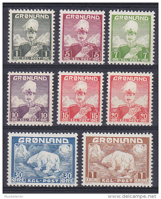 Greenland 1938 Mi. 1-7 König Christian X. & Eisbär Polar Bear Complete Set MH* - Neufs