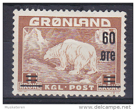 Greenland 1956 Mi. 38     60 Ø Auf 1 Kr Overprinted On Eisbär Polar Bear, MH* - Neufs