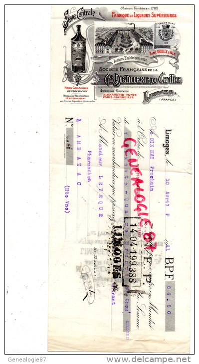 87 - LIMOGES -   GRANDE DISTILLERIE DU CENTRE-AIME BOULLE - SEVE CENTRALE-1911 - Autres & Non Classés
