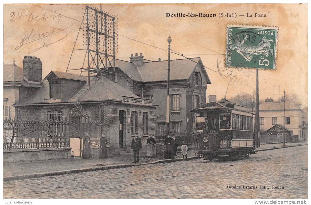 Deville Les Rouen   76  La Poste ...Tramway  (décollée) - Andere & Zonder Classificatie