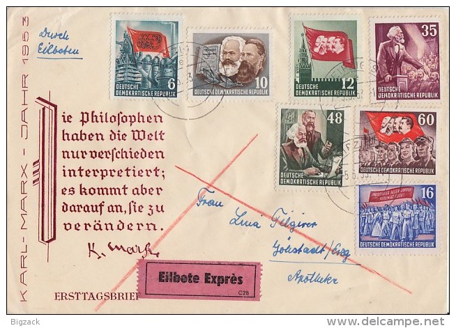 DDR Brief Eilbote Mif Minr.344,345,346,347,350,351,352 Leipzig 5.5.53 FDC - Briefe U. Dokumente