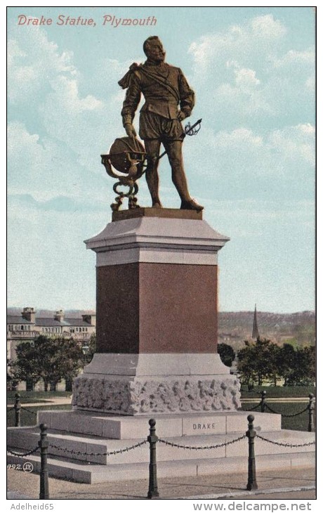 NF3 - Plymouth Sir Francis Drake Statue (in Colour)  Ca 1910 The Valentine - Plymouth