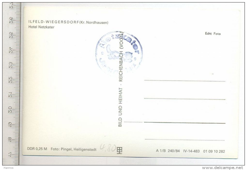 Ilfeld-Wiegersdorf, Hotel Nertzkater, Verlag: Bild Und Heimat, Postkarte, Stempel Netzkater, Erhaltung: I –II - Nordhausen