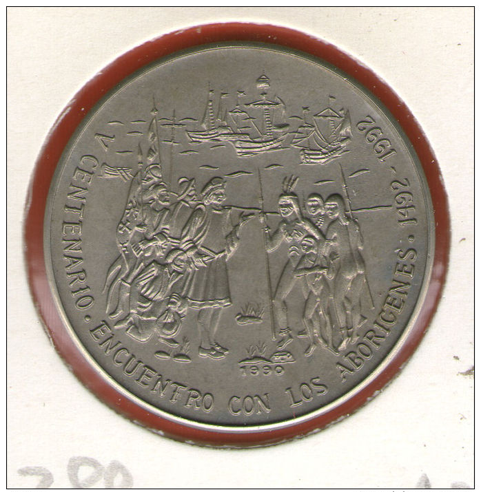 CUBA / KUBA *** 1 Peso 1990 ***  Cu-Ni - KM# 288 - 30mm - Discovery Of America - Columbus Meeting Natives - Cuba