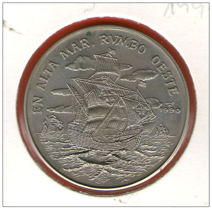 CUBA / KUBA *** 1 Peso 1990 ***  Cu-Ni - KM# 325 - 30mm - Columbus' Ships Sailing West / Colon - En Alta Mar Rumbo Oeste - Cuba