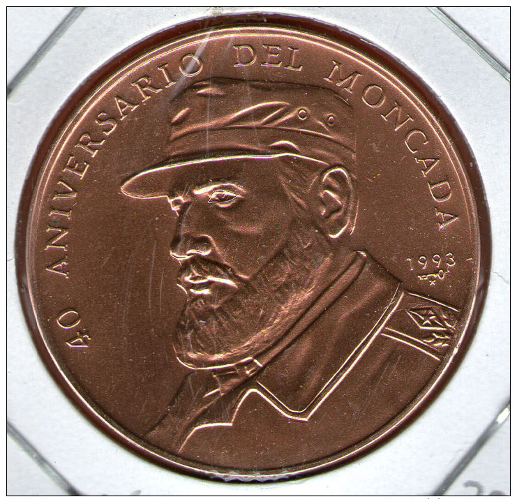 CUBA / KUBA *** 1 Peso 1993 ***  Cobre / Copper / Kupfer - BRO - KM# 397 - 37,9mm - Fidel Castro  - Attack On Moncada - Cuba