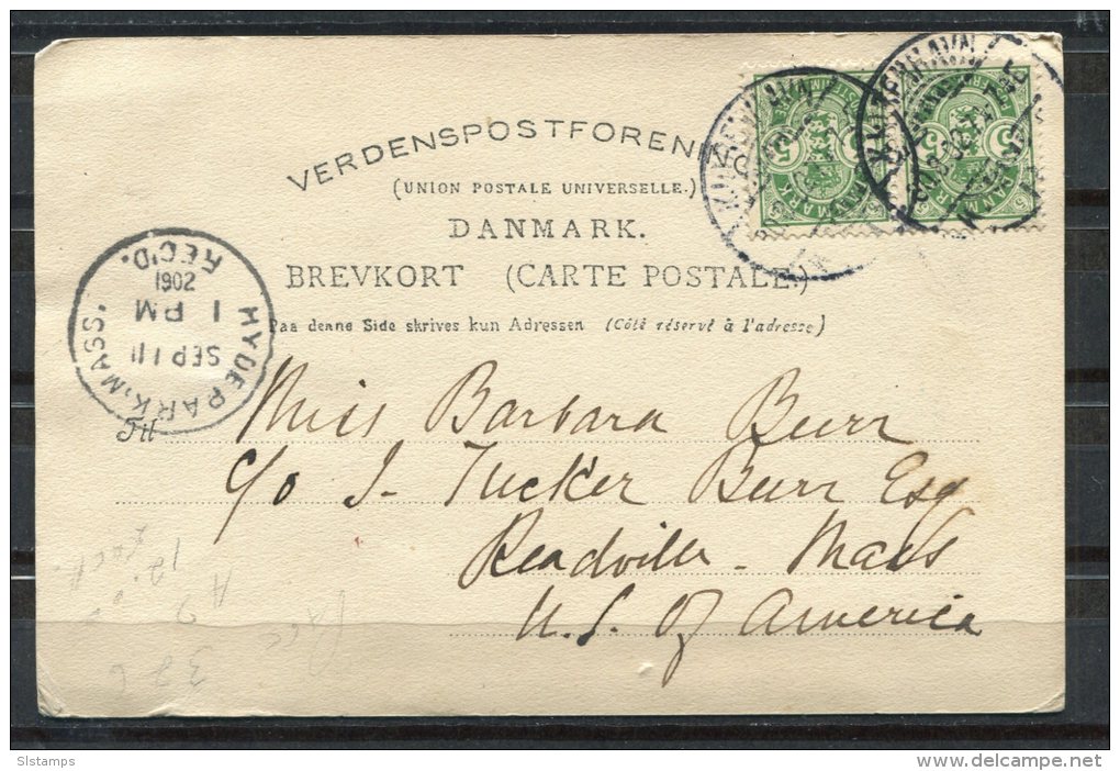 Denmark 1902 Picture Postal Card  To USA Pair - Brieven En Documenten