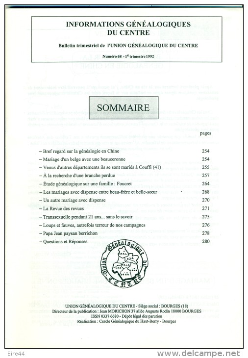 5 Bulletin Trimestriel Genealogie Du Centre 1992 Et 1994 - Centre - Val De Loire