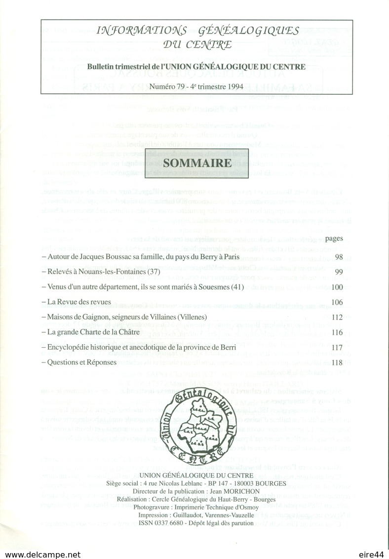 5 Bulletin Trimestriel Genealogie Du Centre 1992 Et 1994 - Centre - Val De Loire