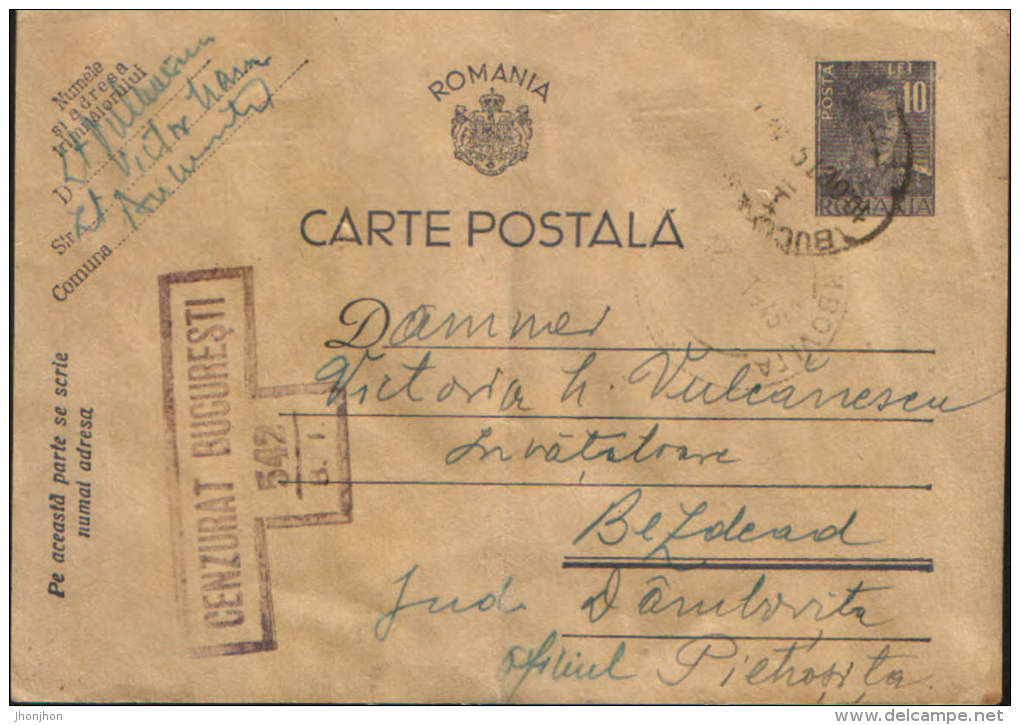 Romania-Postal Stationery Postcard 1943, Censored - Lettres 2ème Guerre Mondiale