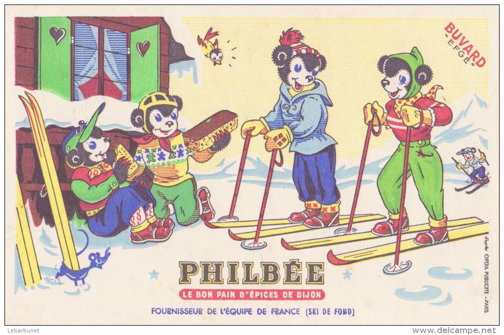 Buvard Ancien "Philbée" Le Bon Pain D'épices De Dijon "ski De Fond" - Pain D'épices