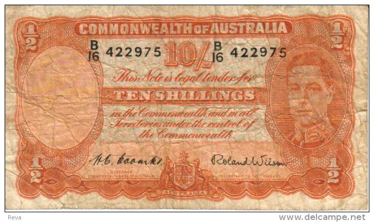 AUSTRALIA 10 SHILLINGS ORANGE KGVI HEAD 3RD SIGNATURE FRONT MAN ND(1949) F +CV$140 W.1966 READ DESCRIPTION - Sonstige & Ohne Zuordnung