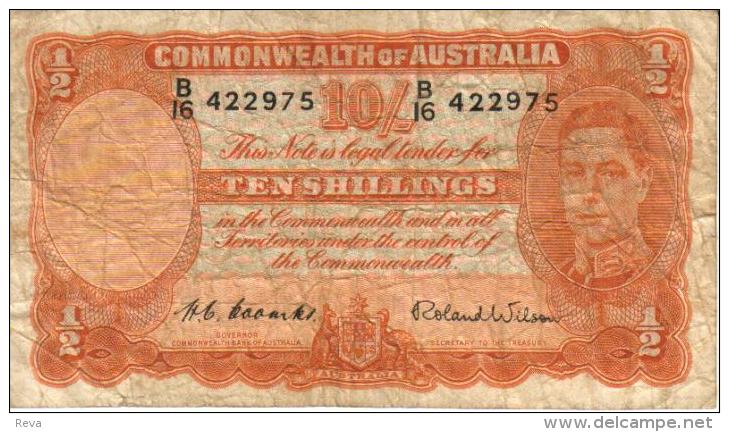 AUSTRALIA 10 SHILLINGS ORANGE KGVI HEAD 3RD SIGNATURE FRONT MAN ND(1949) F +CV$140 W.1966 READ DESCRIPTION - Other & Unclassified