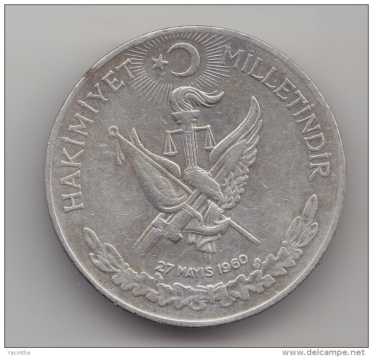 @Y@  Turkije   1  ( On )   Lira  1960     (item 2490)  Ag / Silber - Turchia