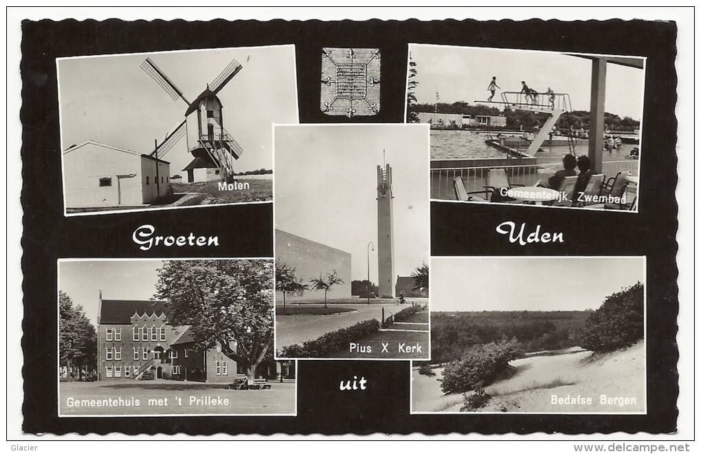 Groeten Uit UDEN - Noord-Brabant- Molen - Zwembad - Gemeentehuis Met 't Prilleke - Fotokaart - Uden