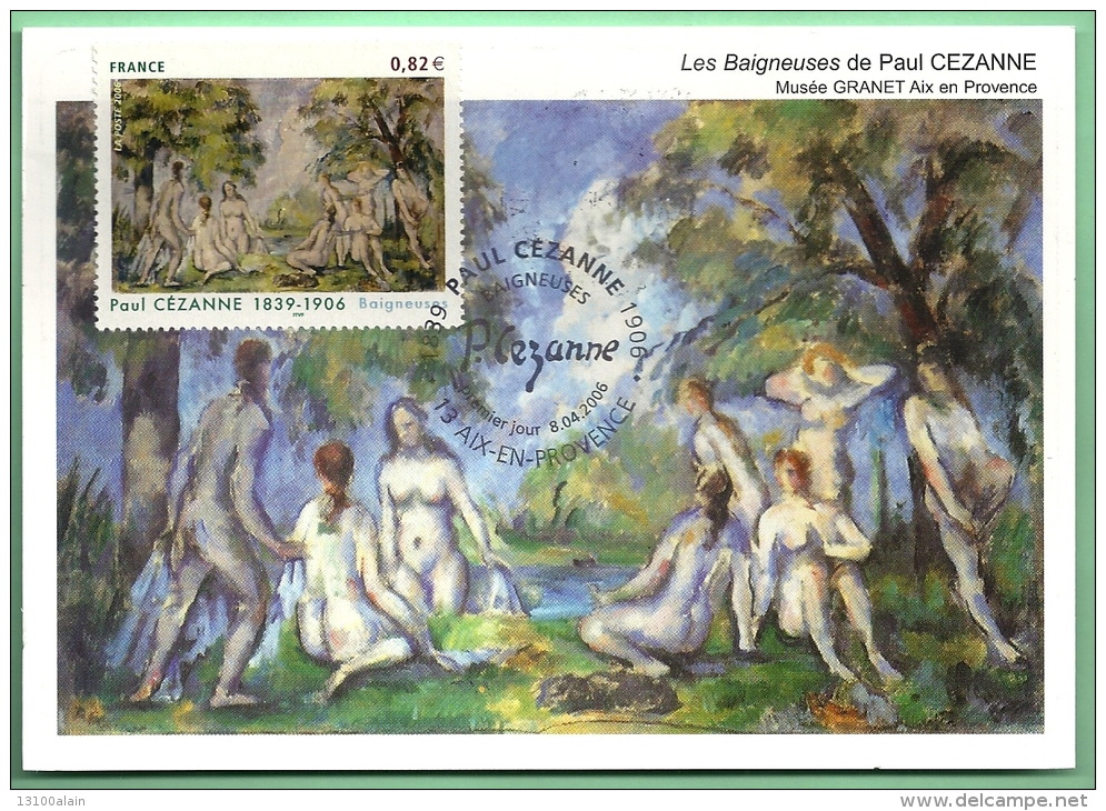 Carte Postale Maximum CM FdC France 2006 Aix En Provence  Obl 1er Jour Timbre Cézanne Baigneuse Impressionnisme Peinture - Paintings