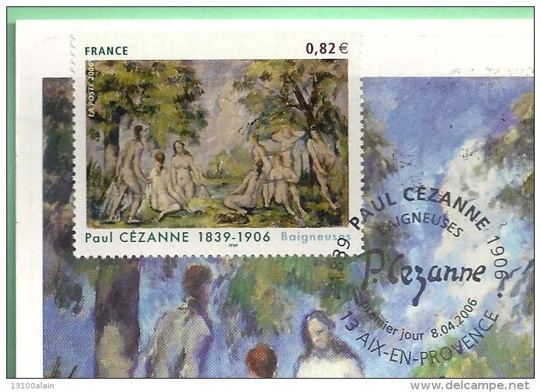 Carte Postale Maximum CM FdC France 2006 Aix En Provence  Obl 1er Jour Timbre Cézanne Baigneuse Impressionnisme Peinture - Paintings