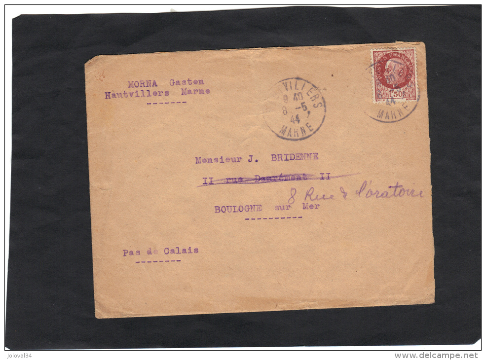 Lettre Yvert  517 Pétain Cachet Hautvillers Marne 8/5/ 1944 - 1941-42 Pétain