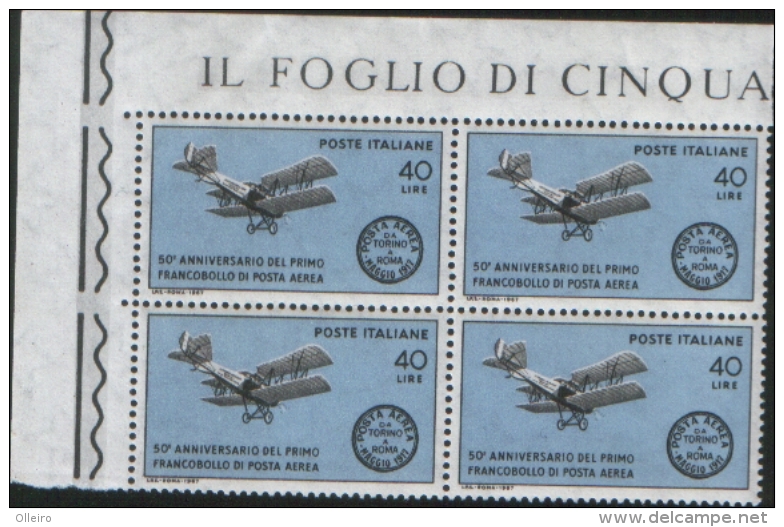 Italia Italy 1967 50 Primo Francobollo Di Posta Aerea Al Mondo In Quartina Nuova Illinguellata ** MNH - 1961-70:  Nuovi