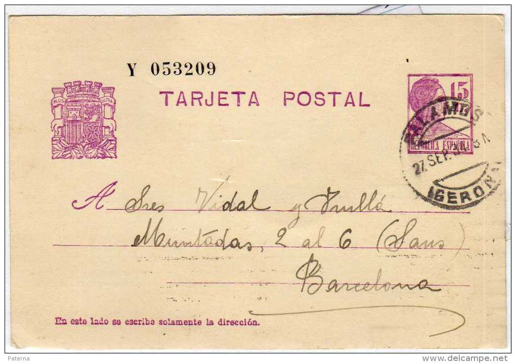 1099  Entero Postal Palamos 1934 Gerona República Española - 1931-....