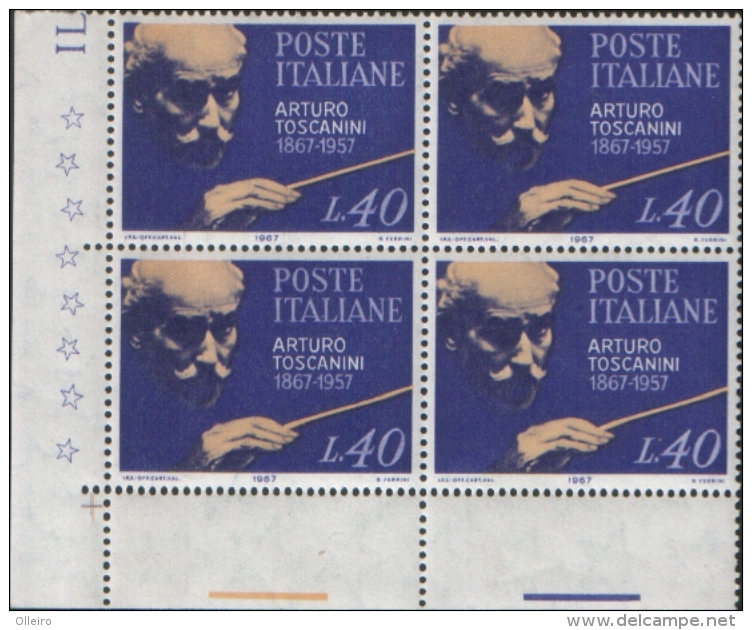 Italia Italy 1967 100 Anniversario Della Nascita Di Arturo Toscanini  In Quartina Nuova Illinguellata ** MNH - 1961-70:  Nuovi