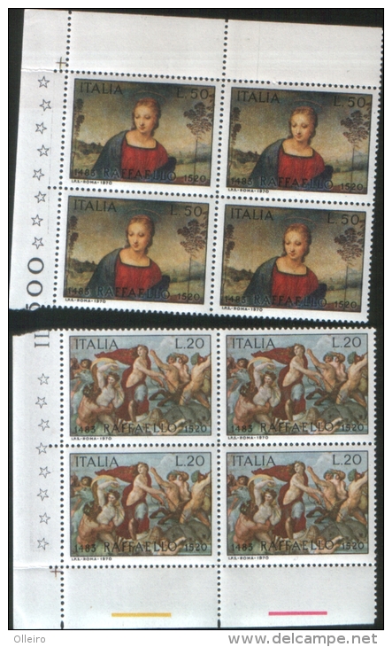 Italia Italy 1970 450 Anniversario Della Morte Di Raffaello Sanzio 2v In Quartina Nuova Illinguellata ** MNH - 1961-70:  Nuovi