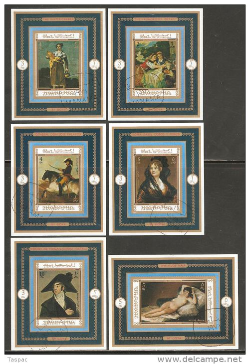 Manama 1972 Mi# 786-791 Blocks Used - 6 Imperf. Souvenir Sheets - Paintings By Goya - Manama