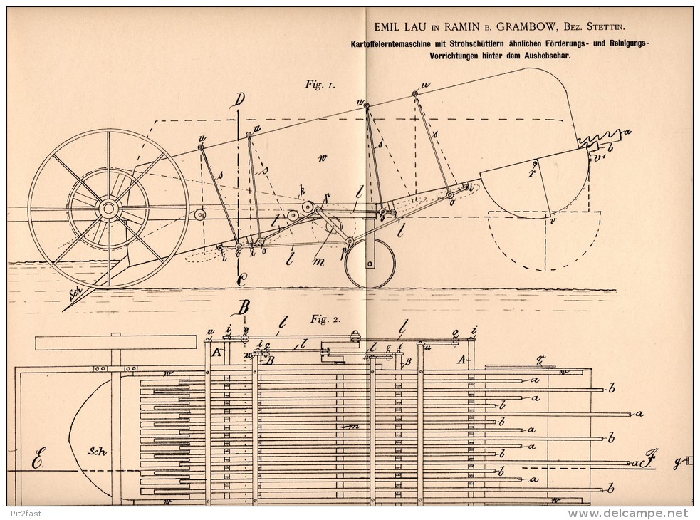 Original Patentschrift - Emil Lau In Ramin B. Grambow I. Meckl., 1900 , Kartoffel - Erntemaschine , Löcknitz , Penkun !! - Maschinen