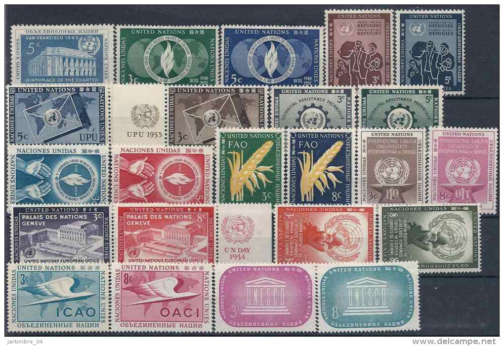 1952-55 NATIONS UNIES 12-34* Ensemble Sur Charnières Propres - Nuovi