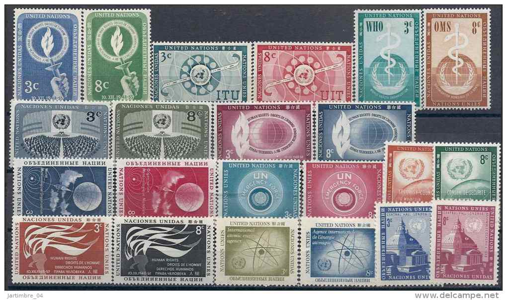 1955-58 NATIONS UNIES 38-59* Charnières Propres, Ensemble - Neufs