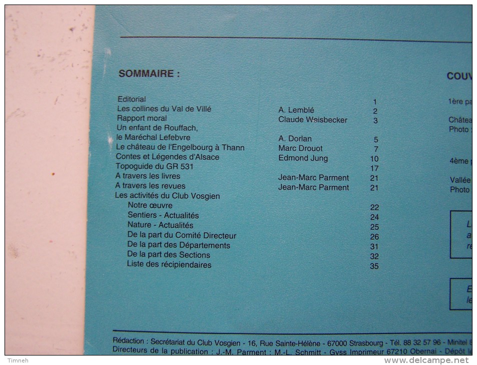 N°3 LES VOSGES Revue De Tourisme 72e Année CLUB VOSGIEN 1993 - Toerisme En Regio's