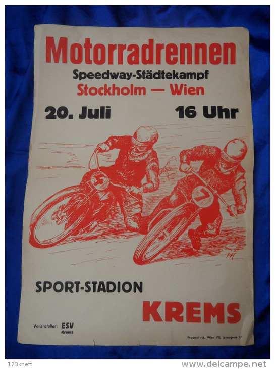 Speedway - Plakat  " Städtekampf Stockholm - Wien " In Krems/Donau ( 70´er Jahre ) - Sonstige & Ohne Zuordnung