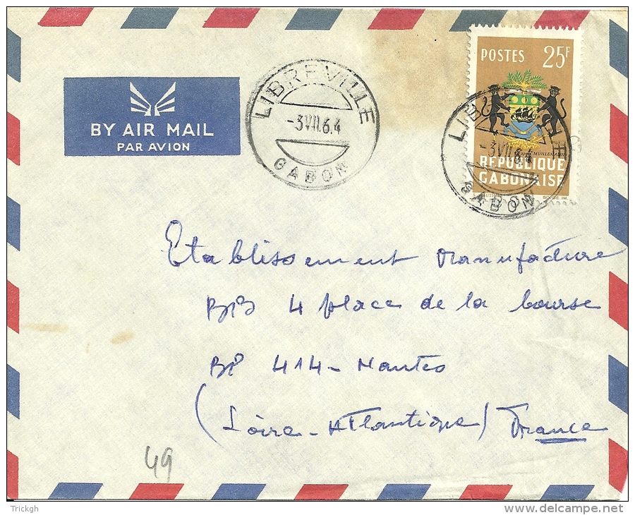 Gabon 1964 Libreville &gt;&gt; Nantes France - Gabon (1960-...)