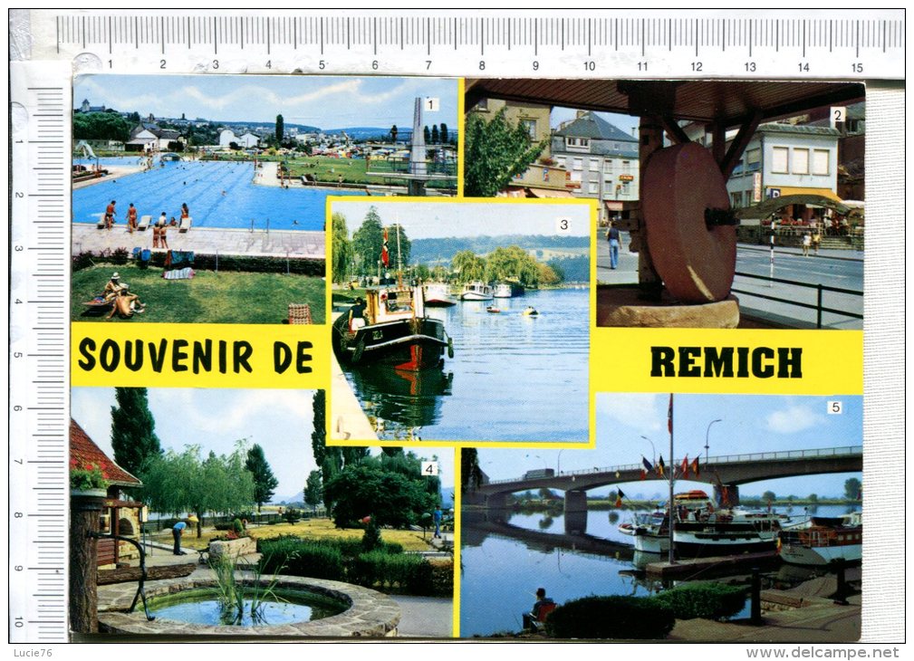 REMICH -  Souvenir - 5 Vues   : Piscines, Ancienne Presse à Fruits, La Moselle, Mini Golf,  Moselle & Pont  -  PENICHE - Remich