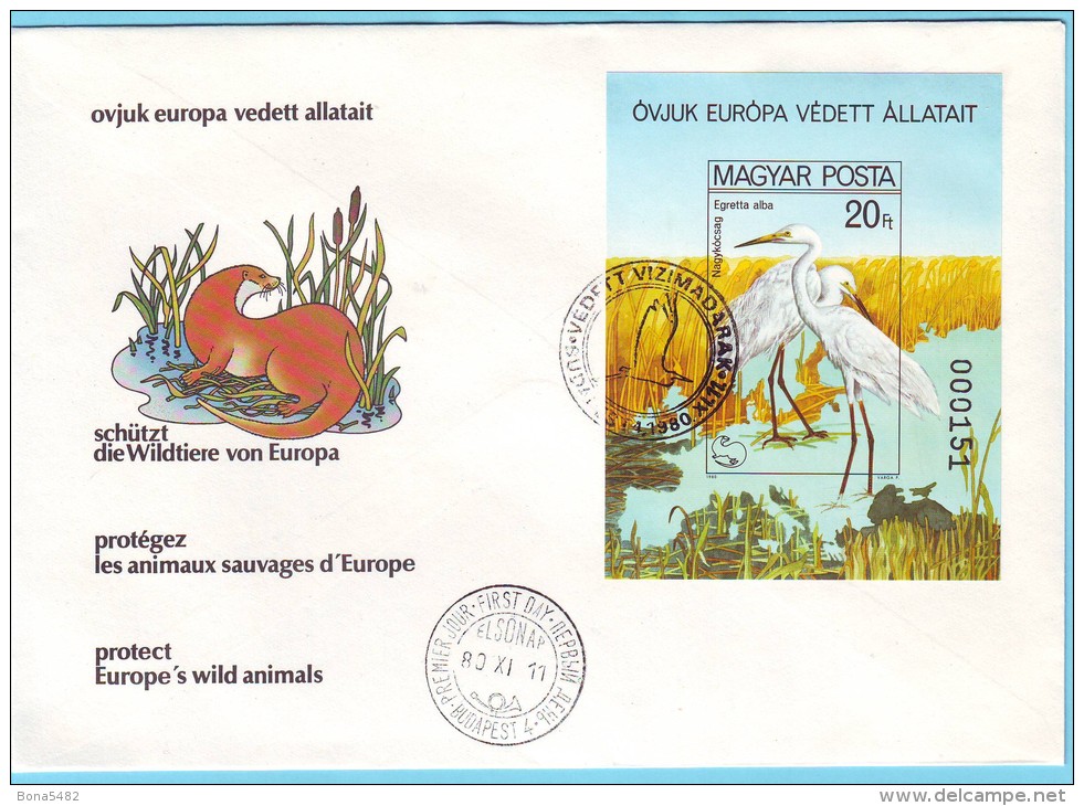 FDC HONGRIE MAGYAR POSTA OISEAUX AIGRETTES 1980 / MNH** Et NON DENTELE / BN 153 - Cigognes & échassiers