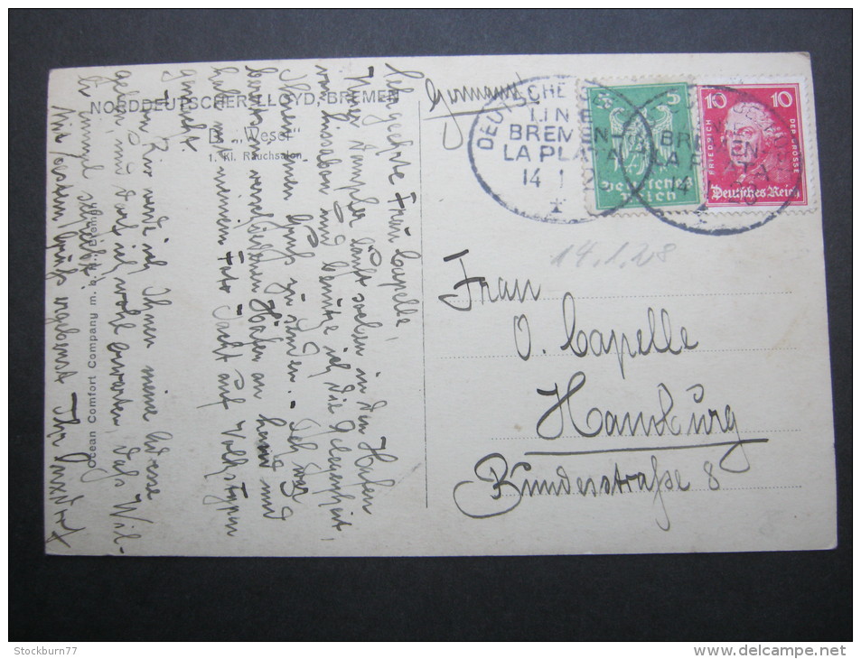 1925, Schiffstempel  BREMEN - LA PLATA, Karte - Covers & Documents