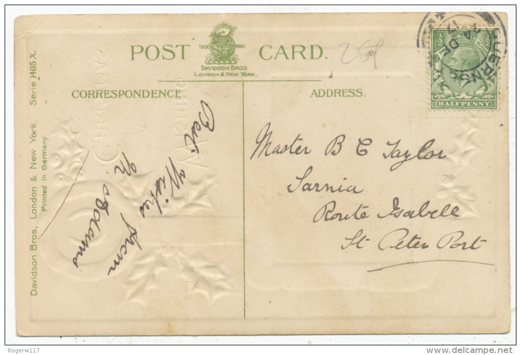 Wishing You A Merry Christmas, Guernsey Interest Taylor, Route Isabelle, 1917 Postcard - Autres & Non Classés