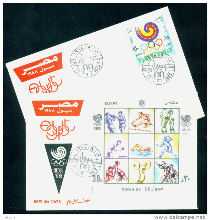 EGYPT / 1988 / SPORT / SUMMER OLYMPIC GAMES ; SEOUL / BOXING / RUNNING BARRIERS / BASKETBALL / TABLE TENNIS / FDC - Cartas & Documentos