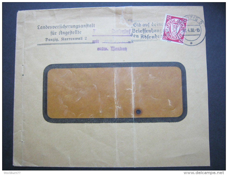1938, Brief Mit Stempel : Auslandsbrief Mit  _____ Entw. Marken - Covers & Documents