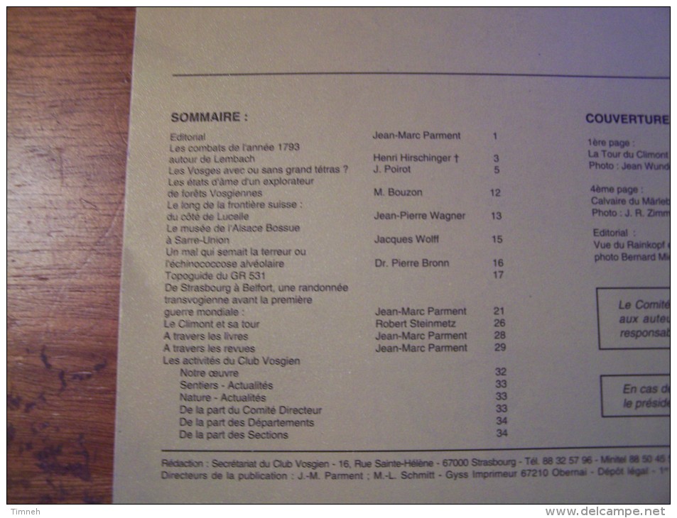 N°1 LES VOSGES Revue De Tourisme 73e Année CLUB VOSGIEN 1994 - Toerisme En Regio's