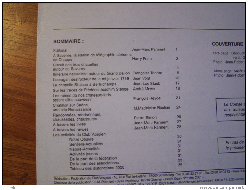 N°1 LES VOSGES Revue De Tourisme 80e Année CLUB VOSGIEN 2001 - Toerisme En Regio's