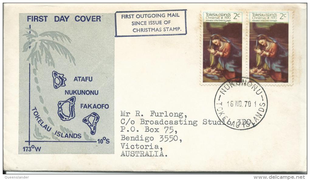1970 FDC Xmas Issue  2 X 2 Cent  16 Nov 1970  Official FDC Black Boxed First Outgoing Mail Since Issue Of Xmas Stamp - Tokelau