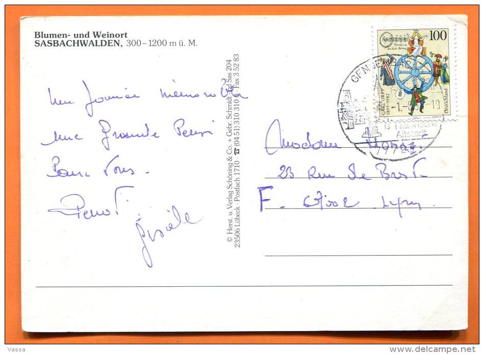 Blumen - Und Weinort : Sasbachwalden .PC Franked With Nice Stamp. GERMANY - Sasbach