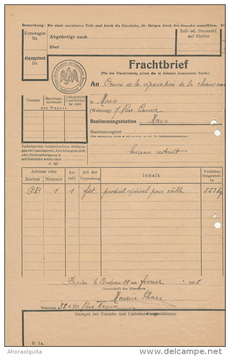 2 Documents Chemins De Fer Frachtbrief 1915/1918 - RARES Cachets De Gare Différents BRAINE LE COMTE   --- UU765 - Sonstige & Ohne Zuordnung