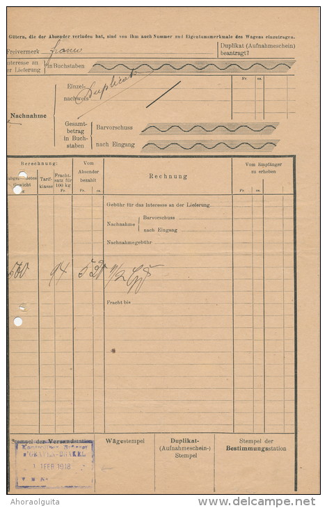 2 Documents Chemins De Fer Frachtbrief 1915/1918 - RARES Cachets De Gare Différents BRAINE LE COMTE   --- UU765 - Sonstige & Ohne Zuordnung