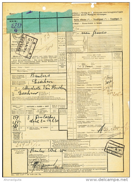 BRABANT WALLON - Lettre De Voiture Cachet De Gare BAULERS 1935 Vers ESSCHEN   --- UU766 - Autres & Non Classés