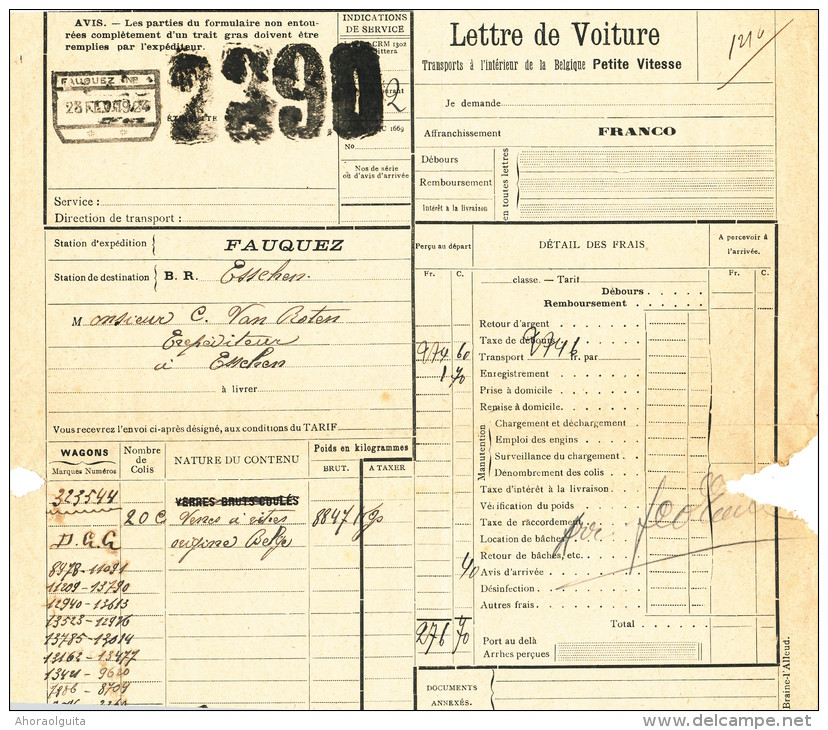 BRABANT WALLON - Lettre De Voiture Cachet De Gare FAUQUEZ 1924 Vers ESSCHEN  --- UU769 - Andere & Zonder Classificatie