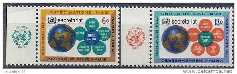 1968 NATIONS UNIES 175-76 *  Charnières - Neufs