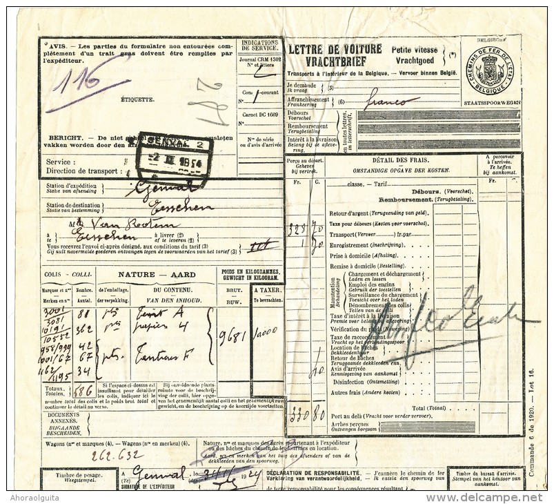 BRABANT WALLON - Lettre De Voiture Cachet De Gare GENVAL 2 1924 Vers ESSCHEN  --- UU771 - Andere & Zonder Classificatie