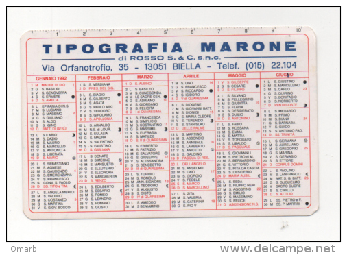 Alt434 Calendario Tascabile, Pocket Calendar, Calendrier De Poche, 1992 - Formato Piccolo : 1991-00